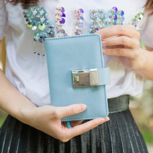 Creative Macaron color Carry pocket lockable Password Notebook with Lock PU leather line pages Notepad Meeting Office Diary Gift