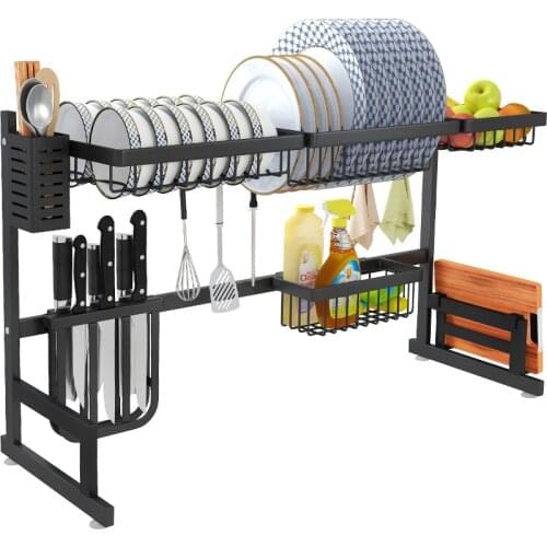 Black Stainless Steel Kitchen Rack Sink Sink Dish Rack Drain Bowl Rack Dish Tool Supplies Storage Rack