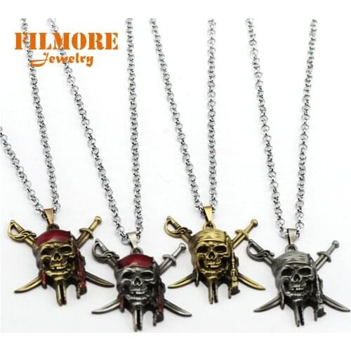 Pirates of The Caribbean Aztec Coin Pendant Necklace Vintage Jack Sparrow Skull Head Pendant Keychain Gifts Jewelry Accessories