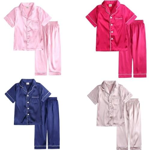 Summer Baby Boys Girls Clothing Sets Short Sleeve T-shirt+Pants Silk Home Clothes Toddler Baby Boys Girls Pajamas Suit