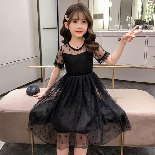 Summer Dresses For Girls Dot Mesh Dress For Girl O Neck Children Dress Casual Teenage Girl Costume Clothes 5 6 8 10 12 14 Years