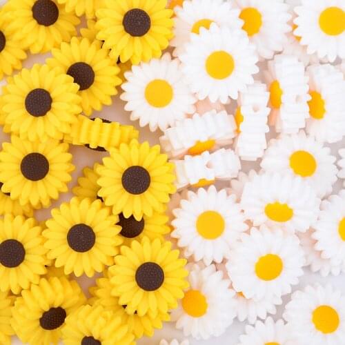 LOFCA 5pcs Daisy Flower Silicone Beads BPA Free Soft Chewable Organic Sunflower Beads For Necklace Baby Teething Toys DIY Chain