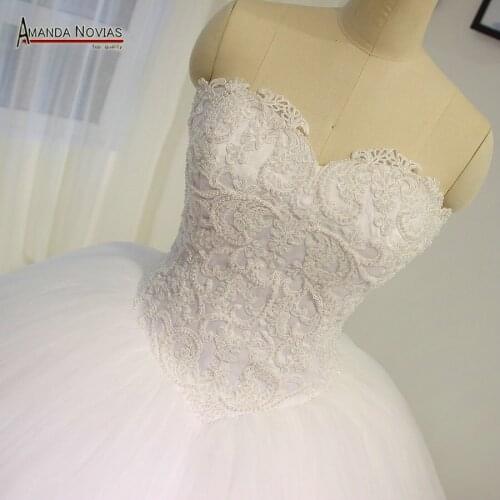 Sweetheart Neckline Full Pearls Puffy 10 layers tulle Wedding Dresses Lace Up 2020