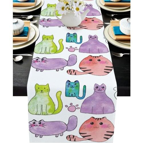 Cartoon Animal Cat Pet Table Runner Home Kitchen Dining Table Decor Tablecloth and Placemats Wedding Table Decor