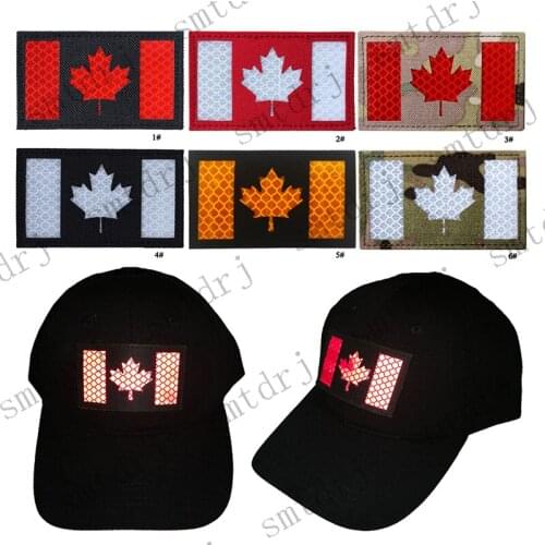 New Embroidery Patch Reflective Canadian Flag Fabric Badge Military Tactical Armband Epaulettes Fabric Clothing Logo Sticke