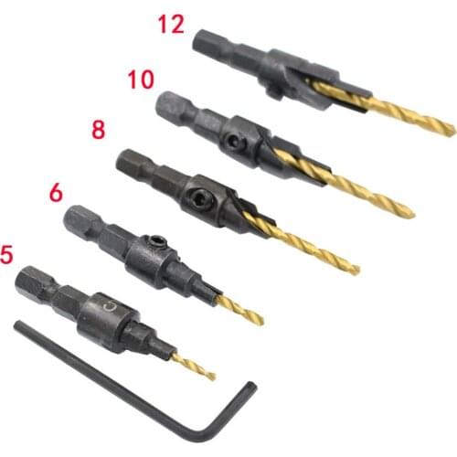 New HSS 4241 Woodworking Countersink Drill Bit Set 1/4 Hex Shank Counterbore Sink Bits Home Tool Accessories for carbon steel