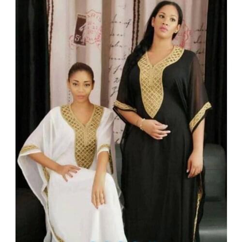 New African Dashiki Womens Fashion Abaya Stylish Chiffon Fabrics White Black Lace Loose Long Dress Free Size + Inside 2 Piece
