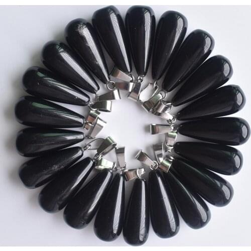 Wholesale 30Pcs/Lot Fahsion good quality natural Black onyx long Water Drop shape Pendants for diy jewelry making free shipping