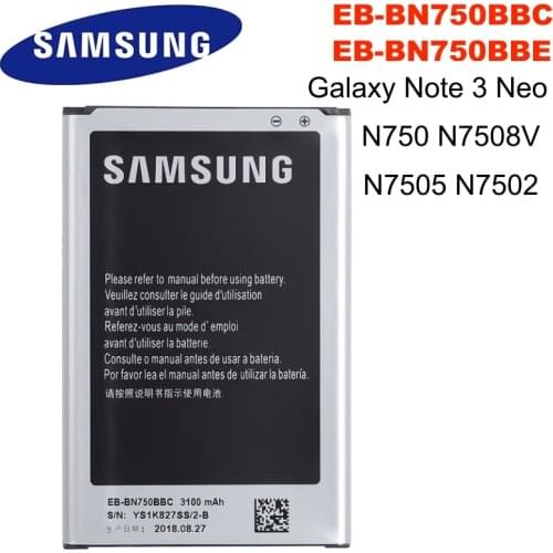 Samsung Original Replacement Battery For Galaxy Note 3 Neo N750 N7508V SM-N7505 N7502 EB-BN750BBC EB-BN750BBE 3100mAh with NFC