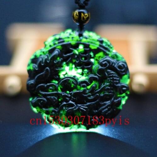 Natural Black Green Jade Blessing Dragon Pendant Necklace Chinese Carved Charm Jewelry Fashion Amulet for Men Women Lucky Gifts