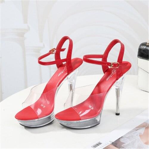 Transparent super high heels 13-15cm summer female waterproof platform fish mouth shoes sexy fairy thin heel sandals