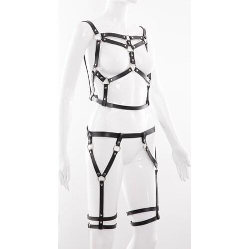 Pink Bdsm Leather Harness Garter Belt Stockings Sexy Lingerie Set Women Body Straps Harness Belt Garter Band Suspender Bondage