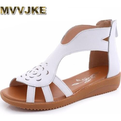 MVVJKE genuine leather flat sandals women casual shoes 2020 summer gladiator sandals woman fashion woman Sandalias Mujer