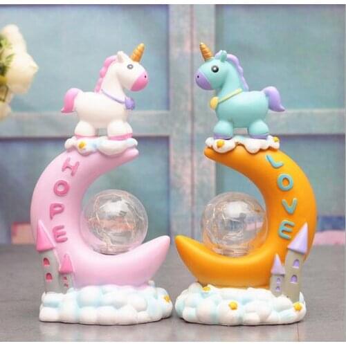 Nordic style creative resin crafts gifts blue pink choice a lovely unicorn star lamp decoration household decoration