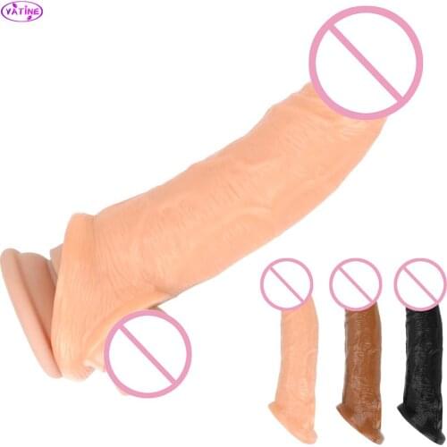 Penis Extender Enlargement Sex Toys For Men Male Reusable Condom Cock Sleeve Enlarger Strapon Machine Couple Toos Erotic Shop