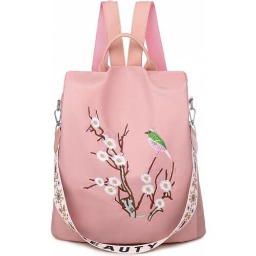 High Quality Waterproof Nylon Women Backpack Zipper Oxford Bags For Girls Bird Flowers Embroidered Backpack Female Rucksack Bag