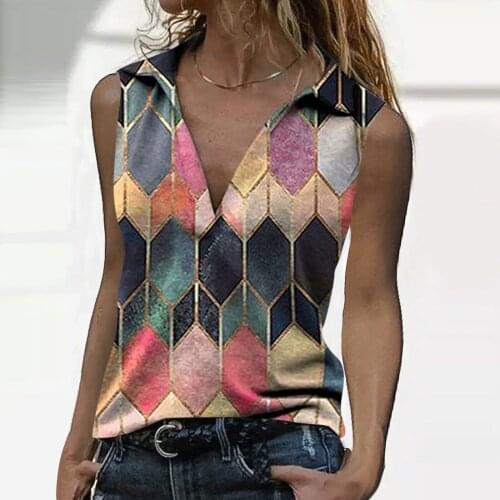 Large Size Women Tanks T Shirt Vintage Geometric Print Boho Beach Sexy T Shirt Female Loose Casual Sleeveless Tee Shirts Tops