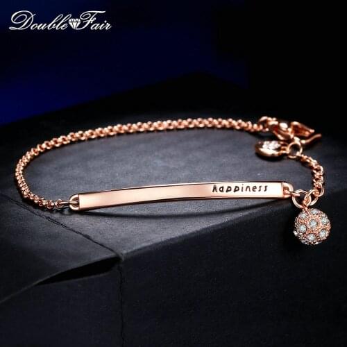Double Fair OL Style Lucky Ball Charm Bracelets For Women Rose Gold / Silver Color Crystal Womens Jewelry Hand Chain New DFH196