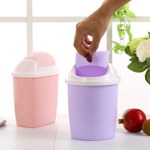 1PC 4 Colors Plastic desktop garbage cleaning barrel creative fresh candy color small trash can Desk Organizer Dustbins J0731