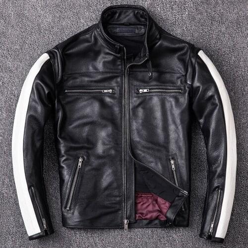 2020 Black Men Short Genuine Bikers Jacket Plus Size XXXL Thick Cowhide Slim Fit Riding Leather Coat FREE SHIPPING