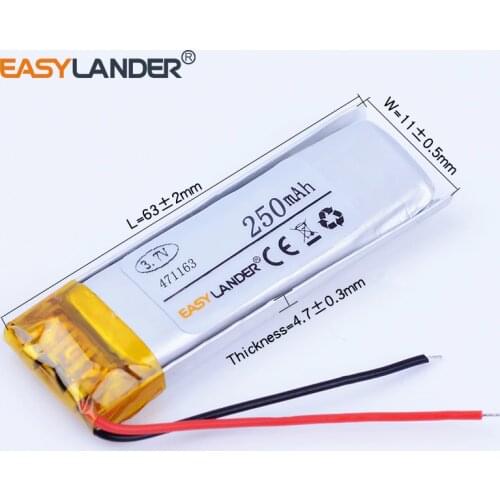 471163 3.7V 250mAh Rechargeable li-Polymer Li-ion Battery For Bluetooth Headset Mp3 MP4 DVR GPS PSP PDA toys 471063 451065