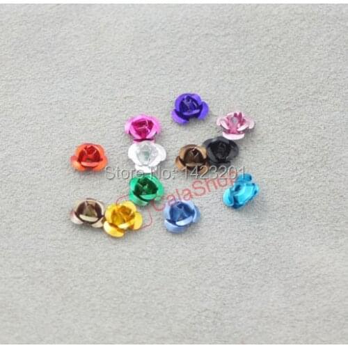 6mm 500 pcs / Lot Aluminum Metal Rose Flower Bead Mixed Colour