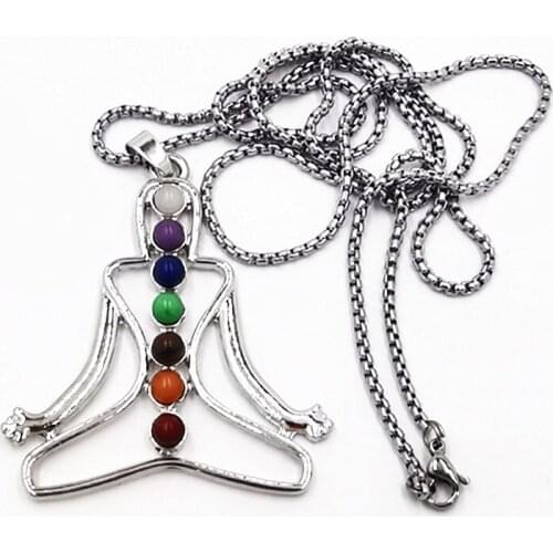 Natural crystal gemstone pendant Seven chakra religious pendant Alloy inlaid gemstone