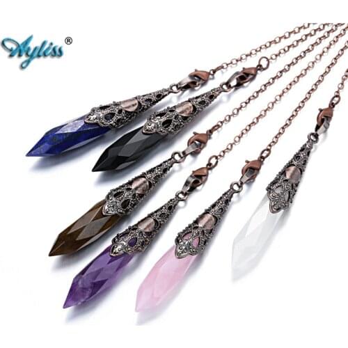 Ayliss Crystal Pendulums for Dowsing Divination Metal Retro Bronze Lace Flower Wrap Gem Stone Hexagonal Pendant Dowsing Pendulum