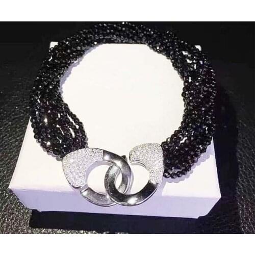 Free shipping Jewelry 7row natural 4mm white pink Purple black jade bracelet 7.5-8inch micro inlay zircon crystal