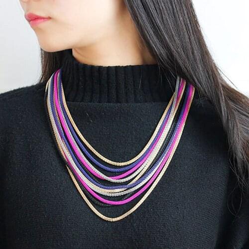 Fashion Womens Alloy Sweater Chain With Jewellery Color Stretch Layer Chain Necklace Simple Ladies Jewelry