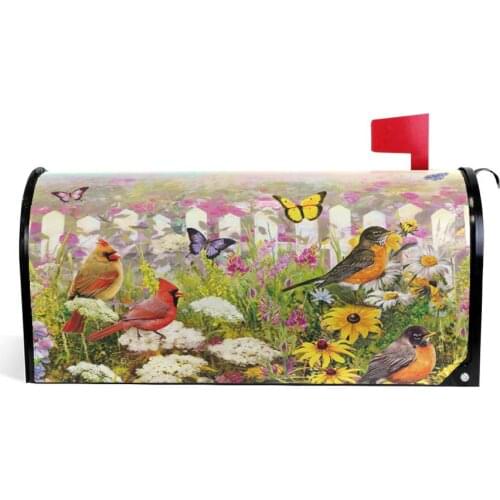 Cute Garden Flowers Birds Mailbox Cover Spring Daisy Butterfly Mailbox Covers Waterproof Magnetic Mailbox Wraps