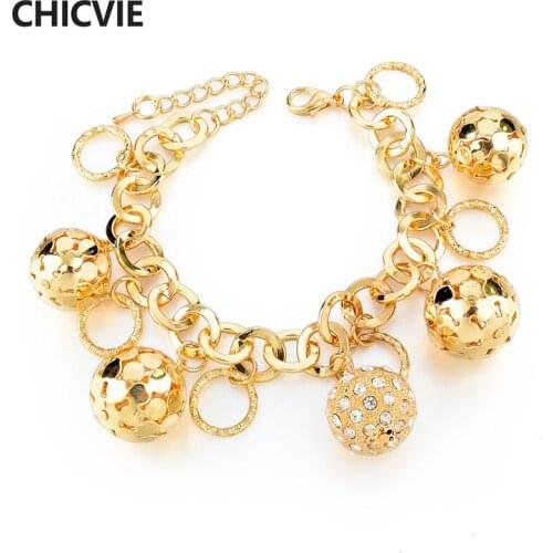 CHICVIE Gold Color Chain & Link Bracelets & Bangles Hollow Ball Crystal Bracelets For Women Fine Jewelry Accessories SBR160023