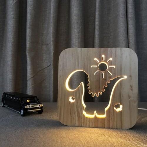 3D Cat Claw / Dinosaur /Bone Wooden Lamp, LED Table Light USB Power Cartoon Nightlight Home Bedroom Decoration Gift for Kids
