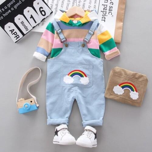 2020 Spring Children Clothes Baby Boy Girls Hoodies rainbow Bib Pants 2Pcs/sets Kids Infant Clothing Toddler Casual Sportswear