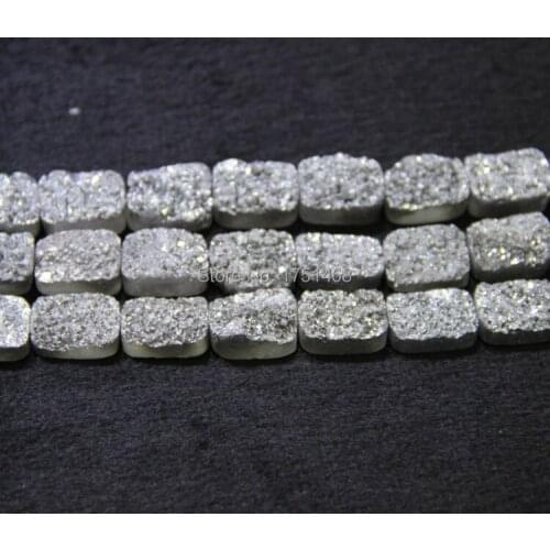 Drusy Druzy Electroplate Silver Titanium Square Stone Quartz Bead Pendants Top Drilled Drusy Slab Bead Jewlery Making