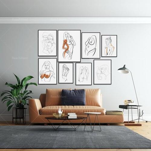 Aesthetic minimalist room decoration for women, abstract posters for female body shapes, modern bohemian decorations, neutral pr