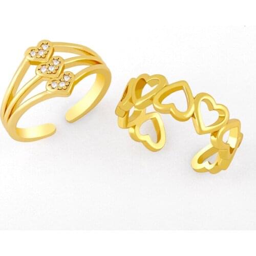 FLOLA CZ Gold Plated Small Hollow Love Heart Rings For Women Crystal Multilayer Open Finger Ring Fashion Jewelry rigk90
