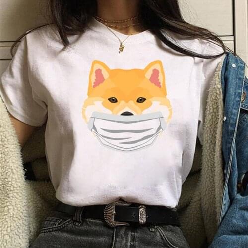 Face Mask Dog T Shirt Funny Cute Animal Shirt Women Ulzzang T-shirt Female Tees Harajuku Tee Shirt Cartoon Cute Tops T-shirt Top