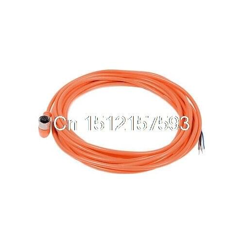 M12 5M Female Right Angle 4Pin Connector Aviation Socket Electrical Cable Orange