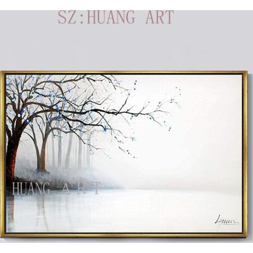 Hand-painted winter landscape paintings show hotel and family large murals with abstract decorative sofas