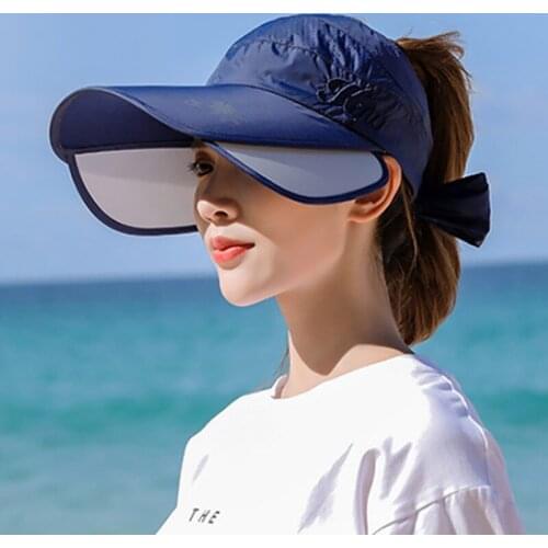 New Summer Women Empty Top Wide Scalable Brim Sun Hat Solid Color Folding Cap Outdoor Travel Camping Hiking Anti-UV Baseball Cap