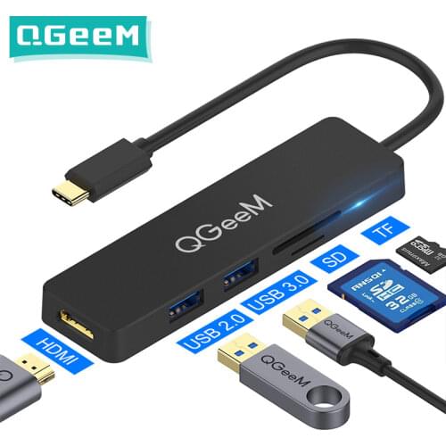 QGeeM USB C Hub for Macbook Pro Type C Hub to HDMI USB 3.0 TF SD Multi USB 3.1 Hub Adapter for iPad Pro OTG Splitter USB C Dock
