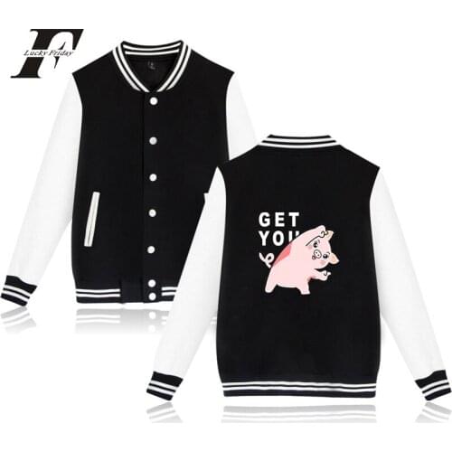 LUCKYFRIDAYF fashion funny cartoon cute Pig printed Baseball Jacket men women Sweatshirt coat casual long sleeve hoodies Jackets