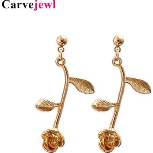 Carvejewl Japanese Korean Girl Cute drop Earrings Simple metal Flower leaf Dangle Earrings Fashion For Women Jewelry Accessories