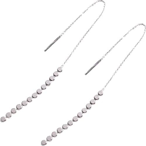 Minimalism 100% real. Authentic 925 Sterling silver Flate Round Coin Earrings Threader Long Dangle Earrings Fine jEWELRY E18