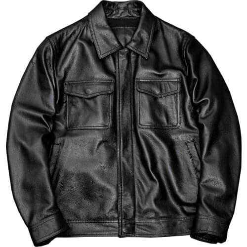 Mens Genuine Cowhide Real Leather Jacket Plus Size 5XL 6XL Black Casual Spring Autumn Coat Mens Ropa De Hombre Men Clothing Top
