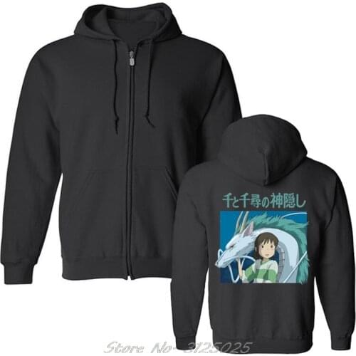 1991 Hot Inc Mens Spirited Away Studio Ghibli Miyazaki Anime Black Hoodies Streetwear Spring Autumn Fleece Zipper Sweatshirt
