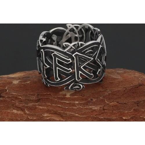 Men 316L stainless steel norse Viking amulet rune pagan ring with gift bag