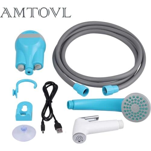 AMTOVL Portable Camping Shower Set USB DC 12V Pressure Shower For Hiking outdoor travel car Pet Washer Camping Tools