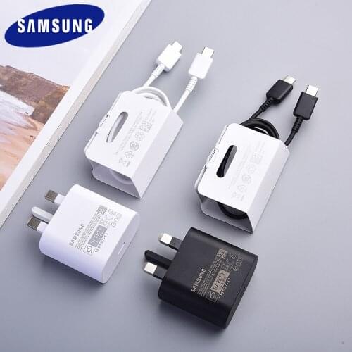 Original Samsung 25W Fast Charging Adapter UK Plug Charger Quick Type C Cable For Samsung S21 Note 10 20 S20 + Ultra A50 A90 5G